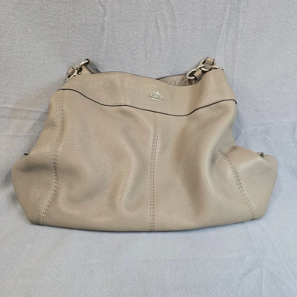 Coach Lexy Shoulder Bag Taupe Pebbled Leather Hobo Tote F57545 Silver Hardware